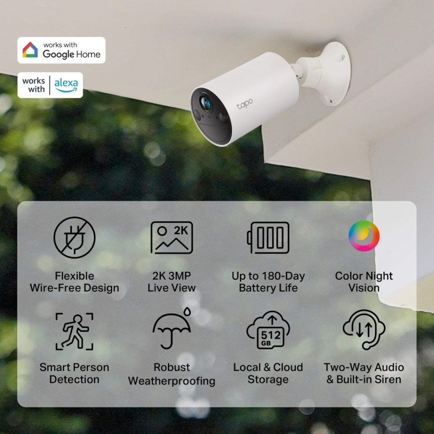 C410 (2-Pack) 2K Battery Powered Security Camera Outdoor Wireless, Colour Night Vision, Indoor CCTV Camera with No Monthly Fee, AI Detection, IP65 Weatherproof, Works with Alexa & Google Pearl White