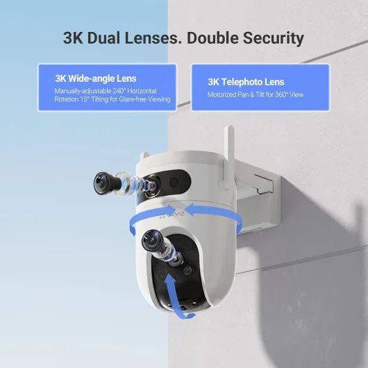 Dual Lens 6K (3K+3K) Wired Security Camera Outdoor Wifi, 360° Pan Tilt, Supports 512GB, Auto-Track, Patrol Mode, Human/Vehicle Detection, Color Night Vision, Wi-Fi CCTV, Alexa/Google (H9c) H9c 5mp Wifi