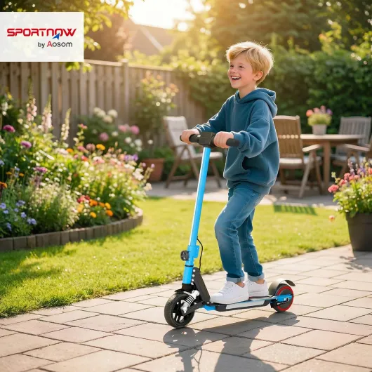 Electric Scooter for Kids, Foldable Scooter for Age 6-14 with Dual Brakes, Up to 14 KM/H, Maximum Range 6 KM, 6.8kg Lightweight, Front Suspension, LED Colourful Lights Blue