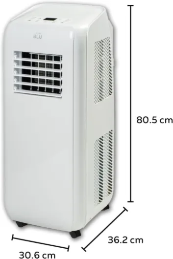 BLU-09 9,000 BTU Portable Air Conditioner Portable 3-1 Air Conditioner, Dehumidifier, Cooling Fan with 3 Fan Speeds, Window Sheet for UK Windows, Digital Display & Remote Control