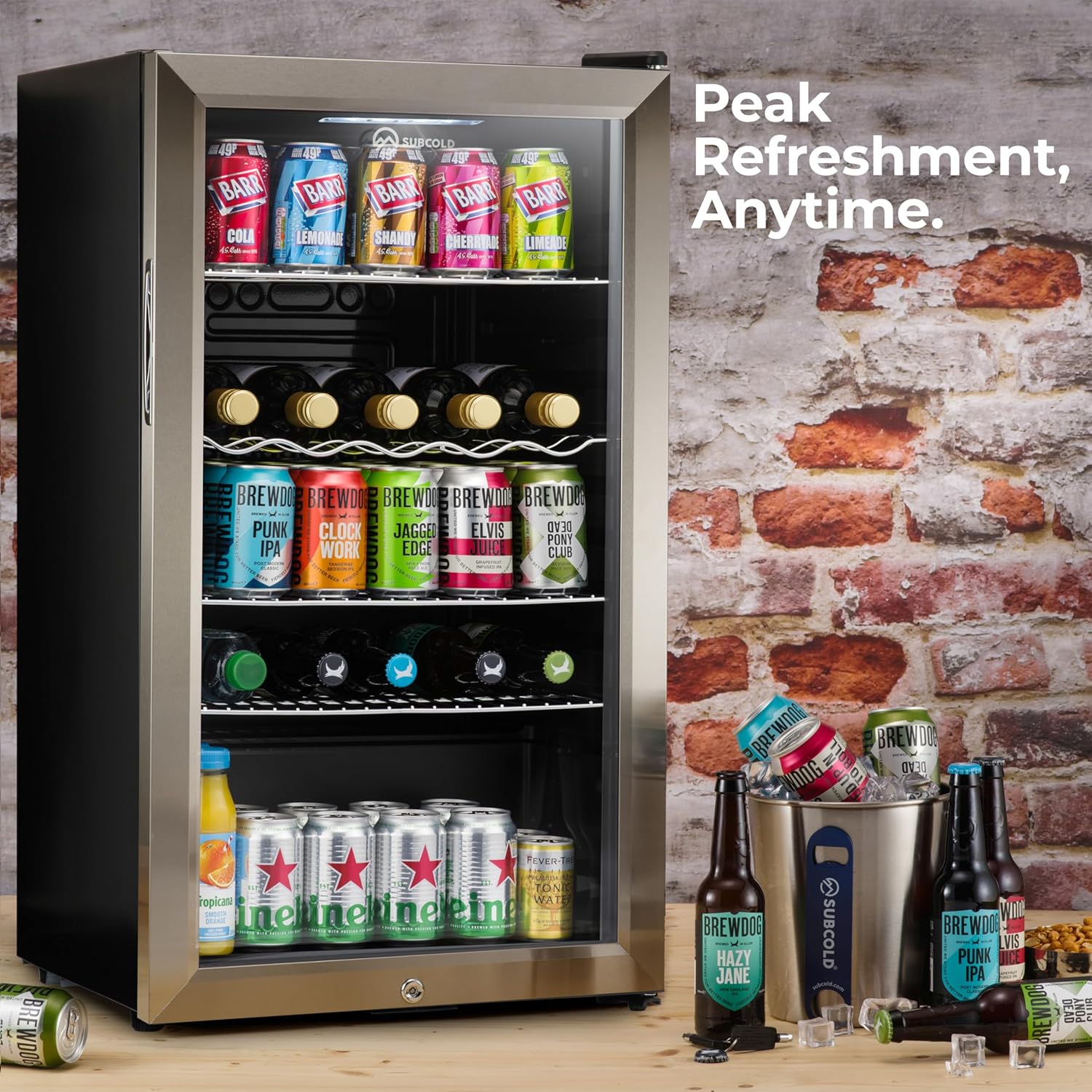 Super85 LED - Under-Counter Fridge - 85L Beer, Wine & Drinks Fridge - LED Light + Lock and Key - Energy Efficient (Stainless Steel, 85L) Stainless Steel 85L