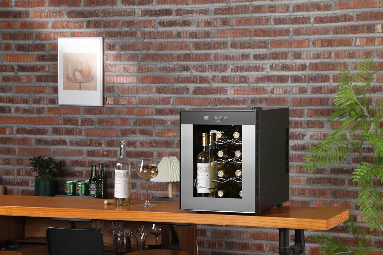Barcool VINO12 – Table-Top Wine Fridge Black - 5-18°C - Wine Cooler - LED + Digital Display - Glass Door Drinks Cellar - Single-Zone 12 Bottle