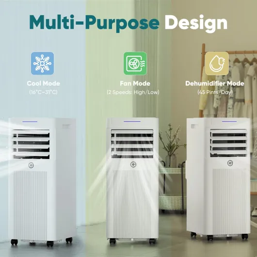 Air Conditioning Unit, Portable Air Conditioner with 4-In-1 Cooling & Dehumidifier & Cooling Fan, Powerful Mobile AC Unit with Remote Control, 24H Timer & Window Kit for Rooms Up to 216sq.ft Frosted White-7000