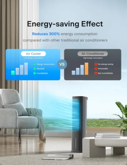 5L Evaporative Air Cooler with Remote, 3-in-1 Portable Cooling Tower: Fan, Humidifier & Auto-Swing, 3-Speed Cooling, 7H Timer, 2 Ice Packs for Home & Office Use 85CM Air Cooler Black