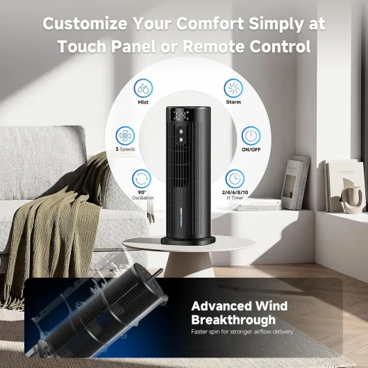 Portable Air Conditioner, Air Cooler with 4 Fan Speeds, Remote Control & 90°Oscillating Storm Mode 1000ML Tower Fan 2-10 Hour Timer Quiet Mini Air Conditioning for Office, Bedroom(Carbon Black)