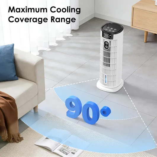 Air Cooler, Portable Air Conditioner with 3 Wind Speeds, LED Display Screen and Remote Control, 90°Oscillation Tower Fan Silent Evaporative Cooler Portable Air Coolers for Home Office (White)