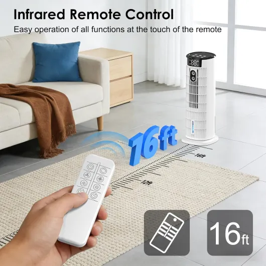 Air Cooler, Portable Air Conditioner with 3 Wind Speeds, LED Display Screen and Remote Control, 90°Oscillation Tower Fan Silent Evaporative Cooler Portable Air Coolers for Home Office (White)