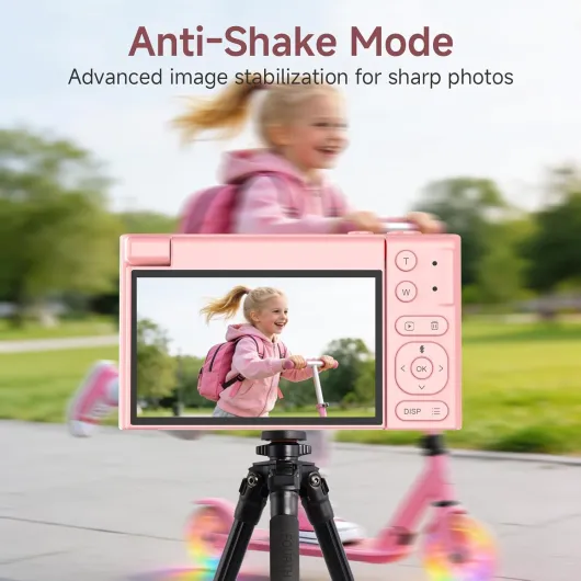 4K 64MP Digital Camera with 32GB TF Card, 3" 180° Flip Screen Autofocus Camera with 16x Zoom and Macro, Compact Rechargeable Vlogging Camera Gifts for Kids Beginners Adults Pink