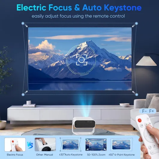 2026 New Smart Projector Built-in Apps, Android 14, Native 1080P 4K Supported WiFi 6 Bluetooth 5.2, 20000 Lumens, Low Fan Noise (<30dB), Home Cinema Projector for iOS/Switch /PS5 2026NEW Black-White