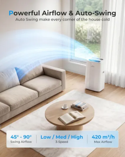 LEENON Air Conditioning Unit 14000 BTU Portable Air Conditioner, Powerful 4-in-1 AC Conditioners Dehumidifier Fan & Sleep Mode, Aircon Unit with 24H Timer,Auto-Swing, Remote Control, Exhaust Hose Cool White