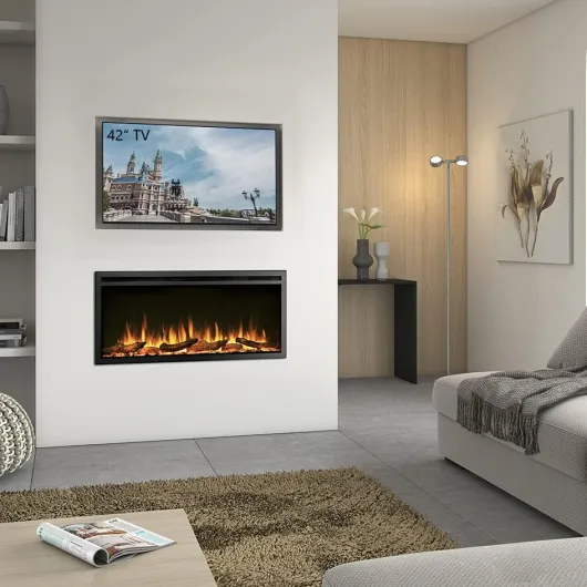 40"/102cm Castello Slim Frame Recessed Media Wall Inset Electric Fireplace with Multi Flame Colours 750W/1500W Black 40"/102cm