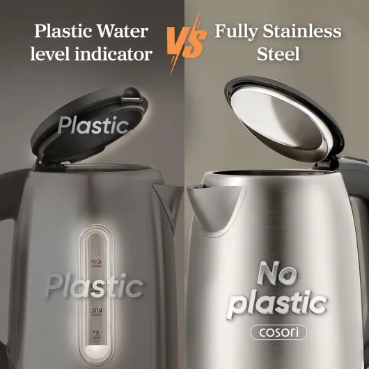 Kettle, Plastic-Free Water Contact, Kettles Electric Brushed Stainless Steel Durable Filter, 3000W Fast Boil Automatic Shut Off & Boil-Dry Protection, Hot Water Boiler & Heater, 1.7L, Silver Sliver