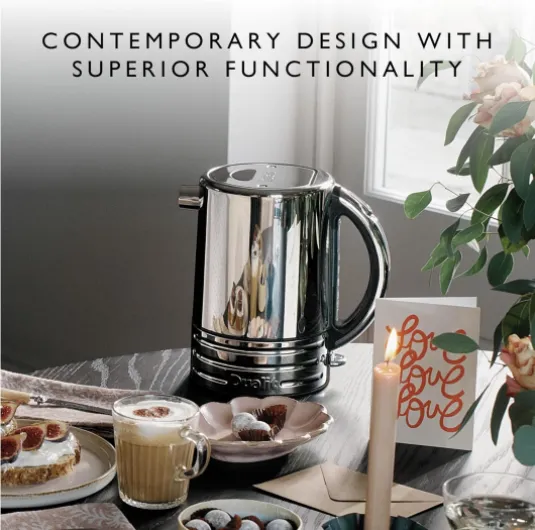 Architect Kettle - 1.5 Litre 2.3 KW Stainless Steel Kettle With Grey Trim - Rapid Boil and Patented Pure Pour Non-Drip Spout - Measuring Window with Cup Level Indicators Grey Trim Polished Body Single
