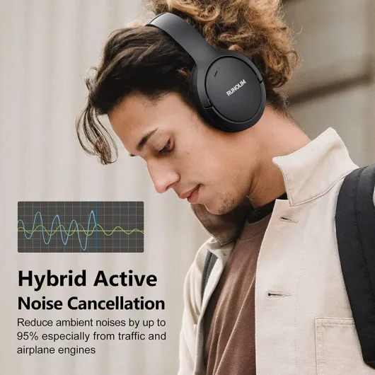 Hybrid Active Noise Cancelling Headphones, Wireless Bluetooth Headphones with Microphone, 100H Playtime, Foldable Wireless Headphones Over Ear with HiFi Audio, Deep Bass for Home Travel Office Black