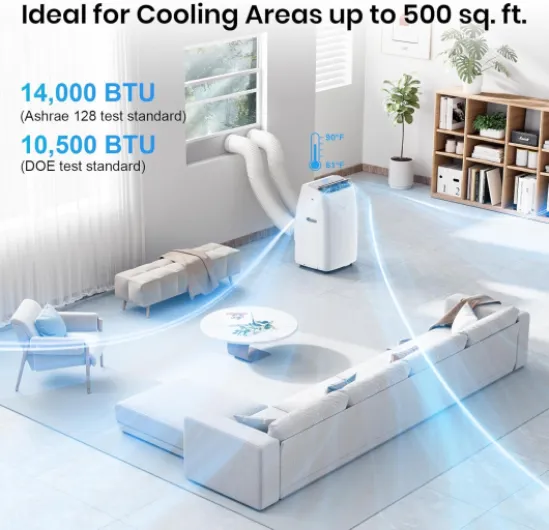 Gasbye Portable Double Hose Air Conditioning Complete DC Inverter Compressor, Energy Saving 13.6 CEER, Low Noise (45 dB), Refreshes Room to 500 White 14,000BTU