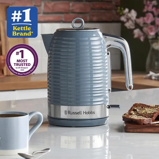 Inspire Electric 1.7L Cordless Kettle (Fast Boil 3KW, Grey premium textured plastic, high gloss finish, Removable washable anti-scale filter, Pull off lid, Perfect pour spout) 24363 Grey Kettle