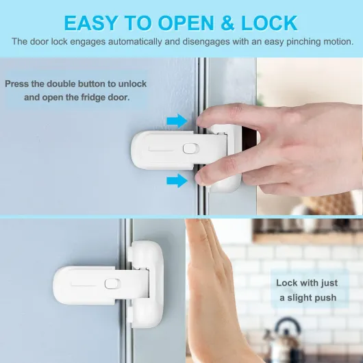 Refrigerator Fridge Freezer Door Lock for Kids, Child Proof Refrigerator Latch Lock to Keep Door Closed, No Tools Required and Easy Installation (White)