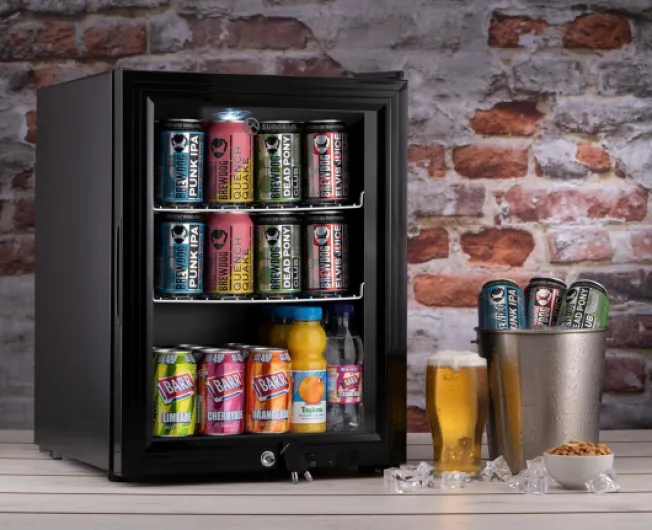 Super35 LED Mini Fridge - 35L Table-Top Beer, Wine & Drinks Fridge - Energy Efficient with Dual-Glazed Glass Door - Black Black New