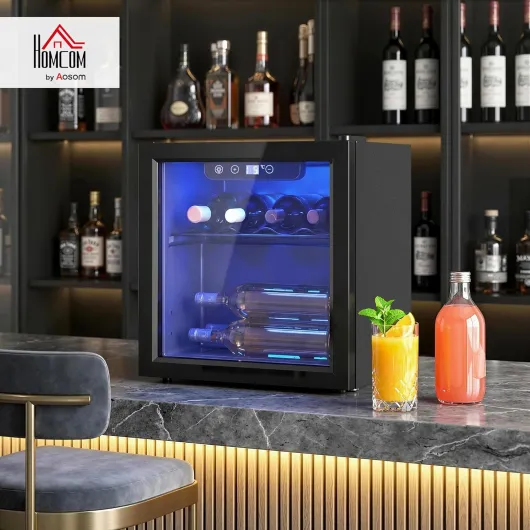 Table-Top Wine Cooler, 36 Litre Capacity, 4-16°C Drinks Wine Fridge with Glass Door, LED Light, Button Control, Single-Zone, (12 Bottle)